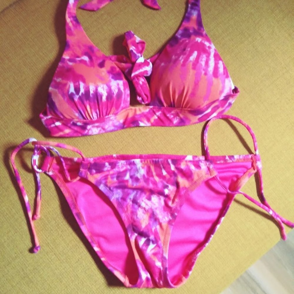 Victoria's Secret Retro Pink Purple Orange Tie Dye Retired Bikini SizeXS